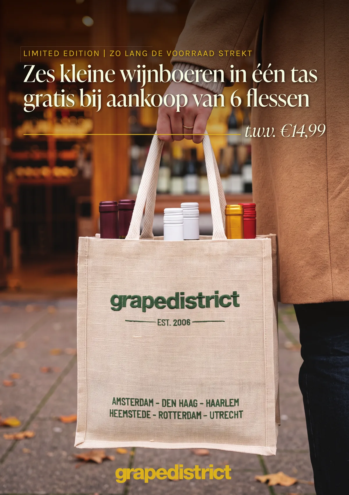 Campagneposter van Grapedistrict in de nieuwe, volwassen stijl