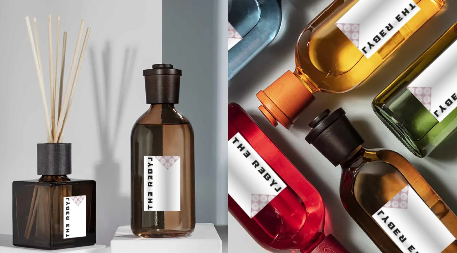 Geurstokjes en gekleurde flesjes met het label van The Rebyl